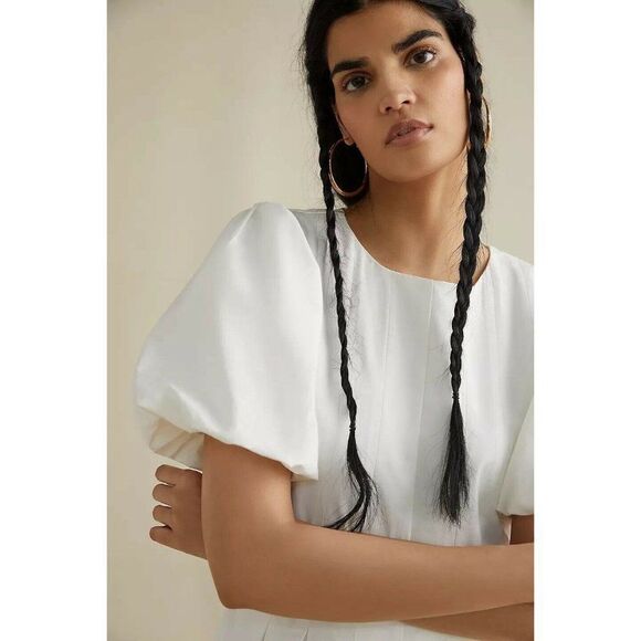 NWT ANTHROPOLOGIE Sz 2 CORSET SEAMED MIDI DRESS IN WHITE X ERI + ALI - Picture 2 of 4